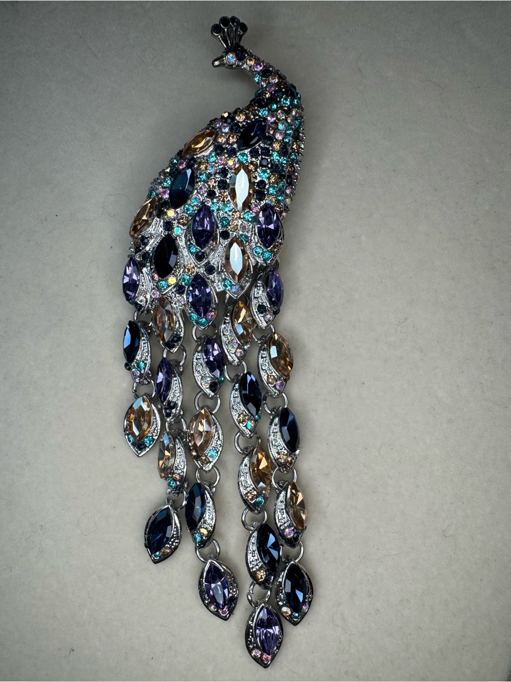New Multicolor Peacock Cascade Crystal Brooch - Pendant